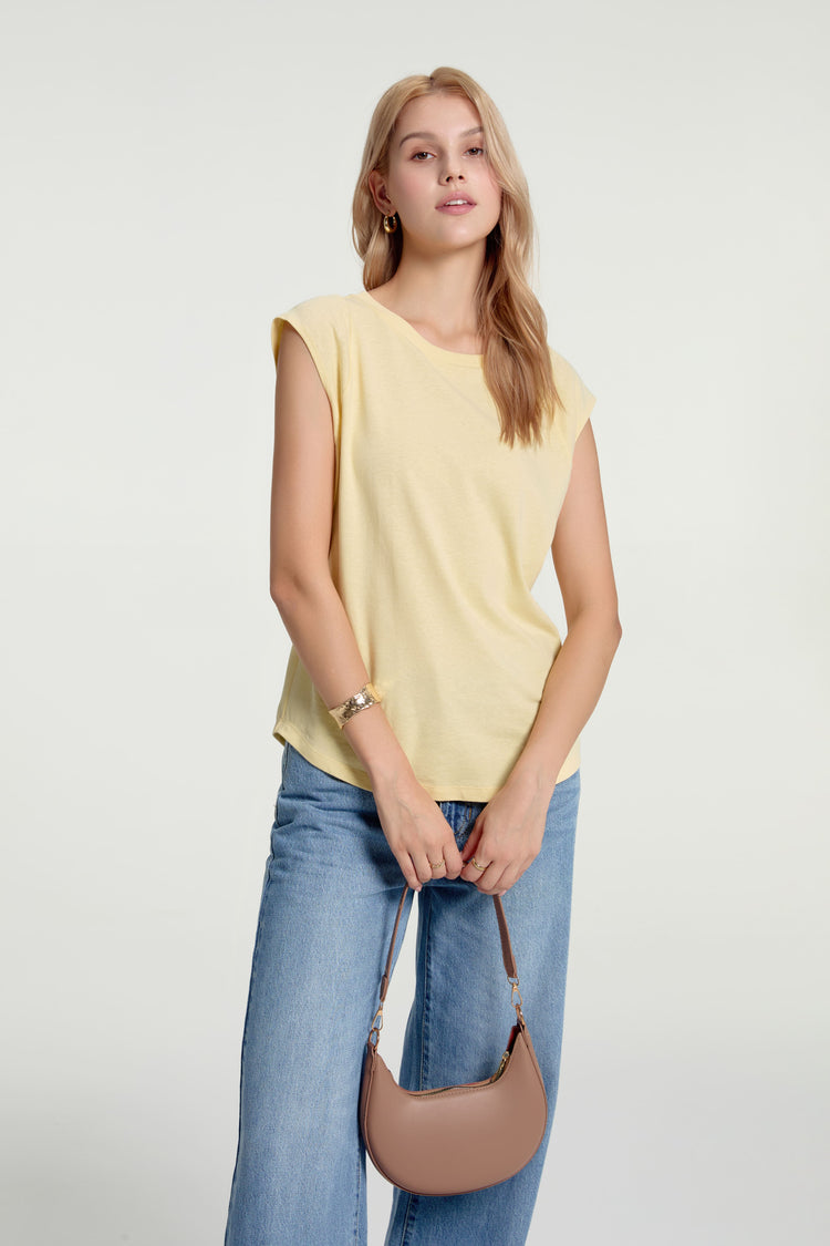 Women’s Lace-Back Cap Sleeve Tee - Soft Lemon