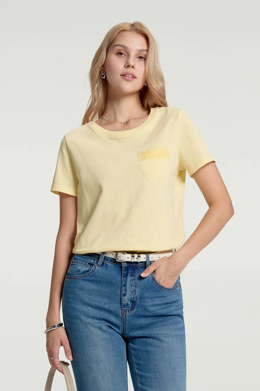 Women’s Lace-Trim Pocket Tee - Sunbeam Yellow