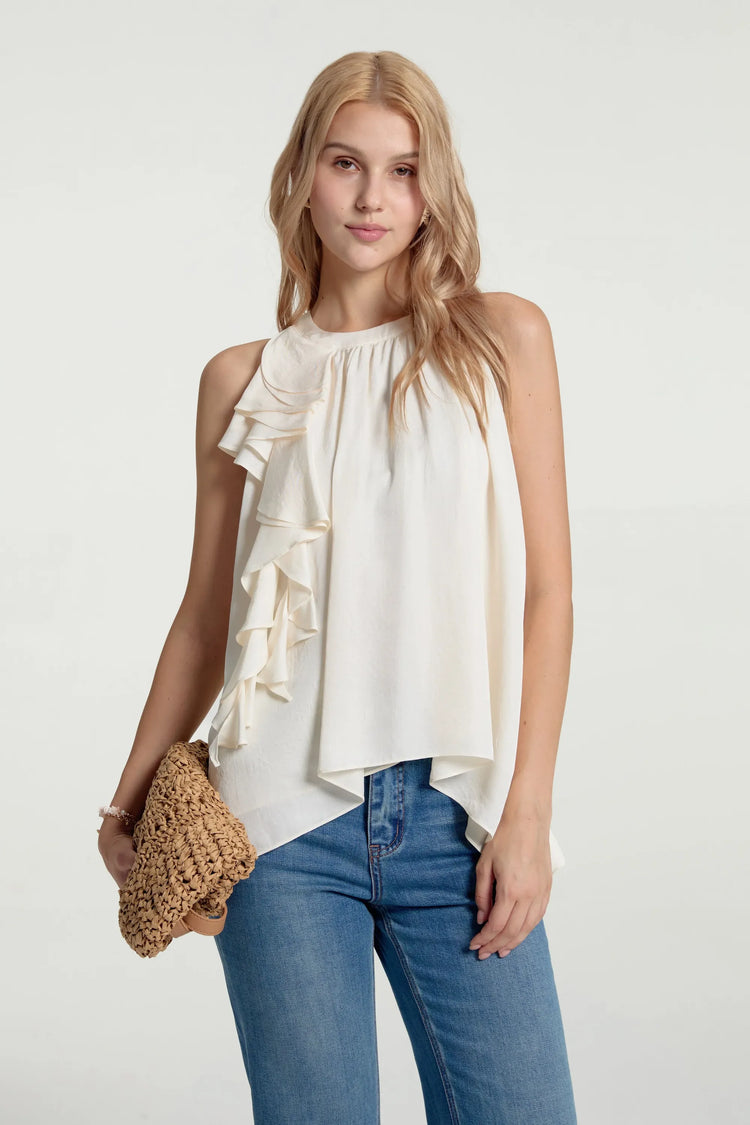 Women’s Asymmetrical Ruffle Halter Top - Oatmeal