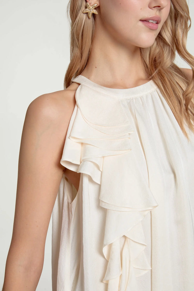 Women’s Asymmetrical Ruffle Halter Top - Oatmeal