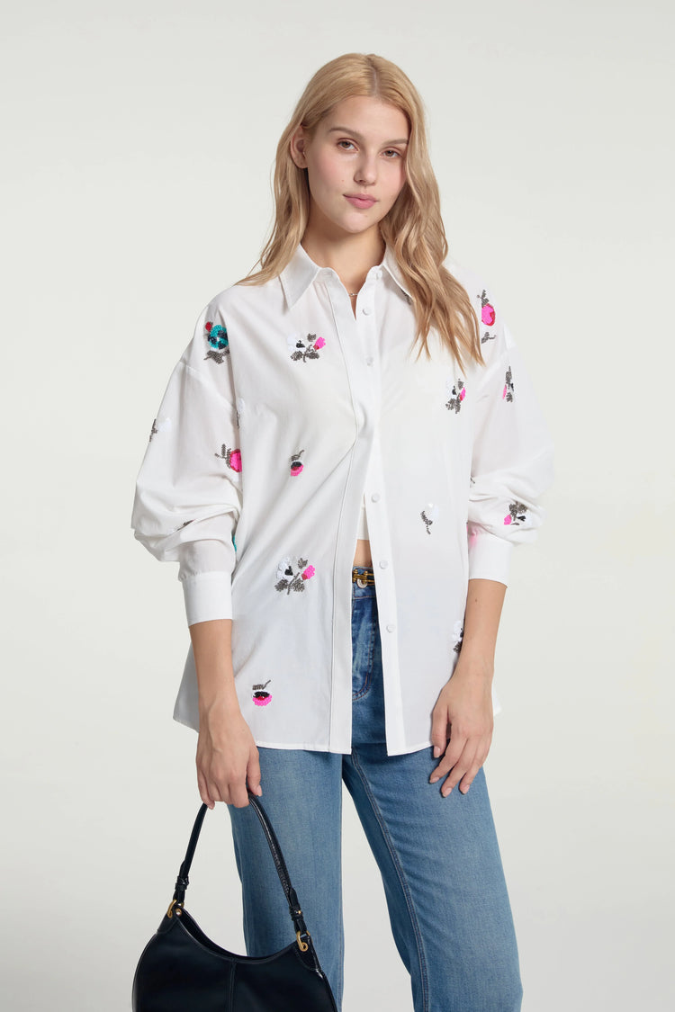 Women’s Oversized Embroidered Button-Down - FAMILYWEAR