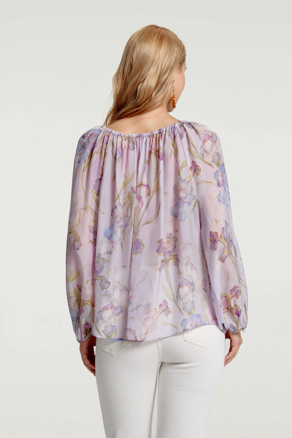 Women’s Silk Sheer Peasant Blouse - Lavender Bloom