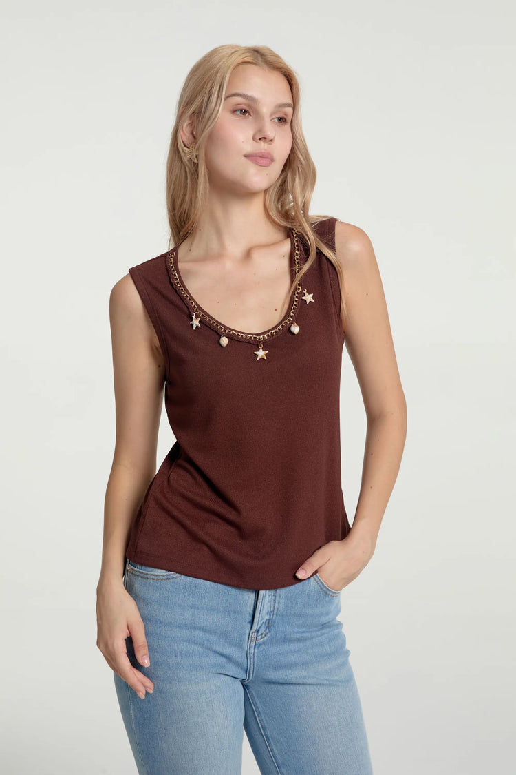 Women’s Charm-Embellished Knit Tank - Cocoa Shell
