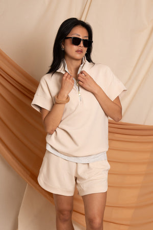 Women’s Half-Zip Lounge Polo - Soft Oatmilk