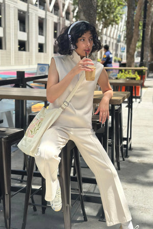 Women’s Modern Zip-Collar Sleeveless Pullover - Cream Sandshell