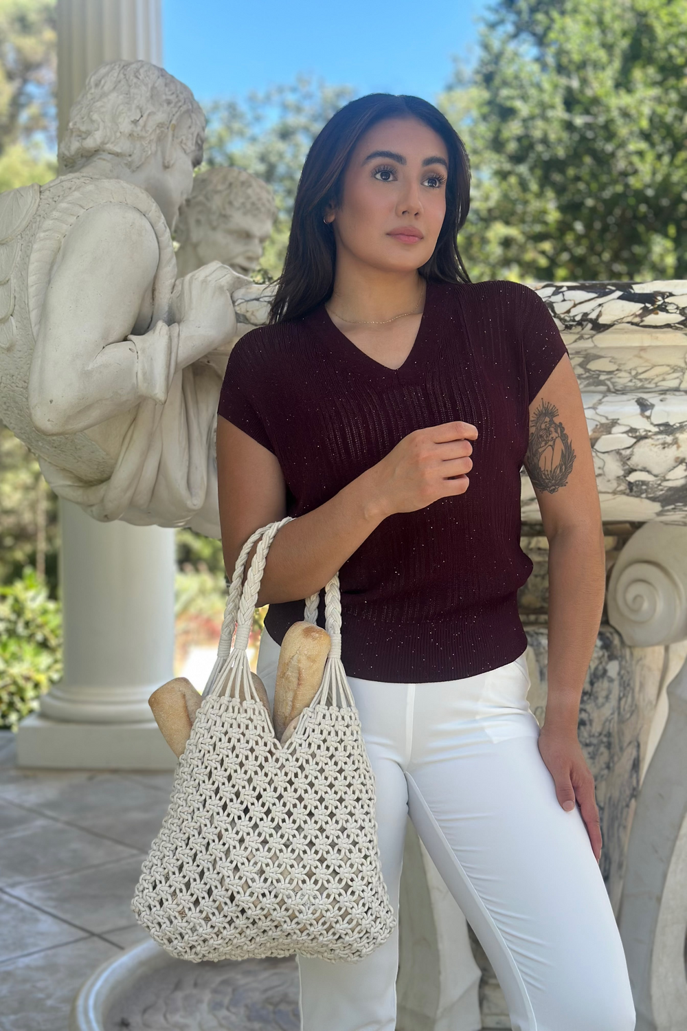 Women’s Sparkle Ribbed Knit V-Neck Top - FAMILYWEAR