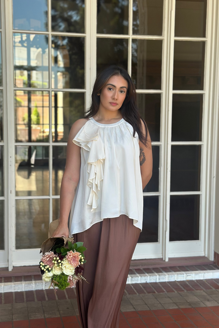 Women’s Asymmetrical Ruffle Halter Top - FAMILYWEAR