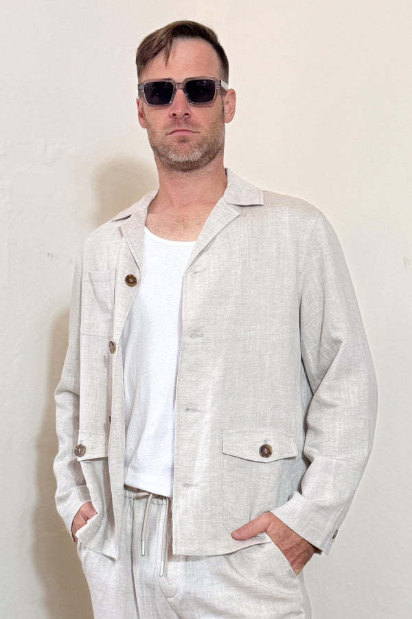 Men’s Linen-Blend Safari Jacket - Driftwood Beige