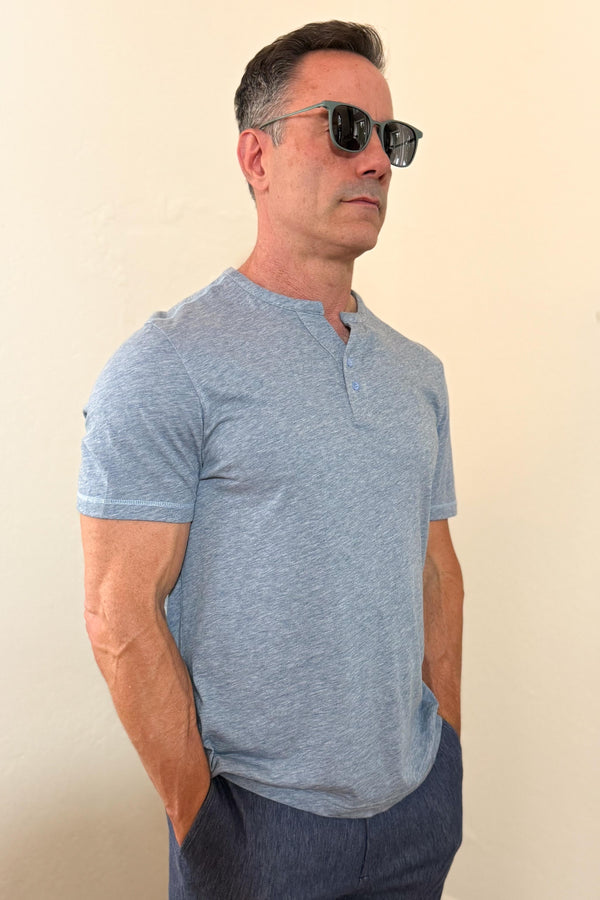 Men’s Modern Knit Henley Tee - Steel Blue