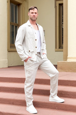 Men’s Linen-Blend Safari Jacket - Driftwood Beige