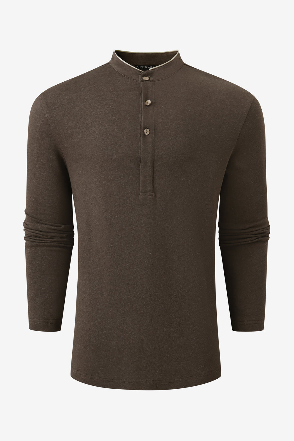 Men’s Cotton Linen Button-Neck Henley - Espresso