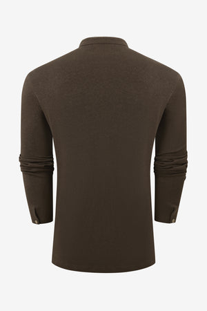 Men’s Cotton Linen Button-Neck Henley - Espresso