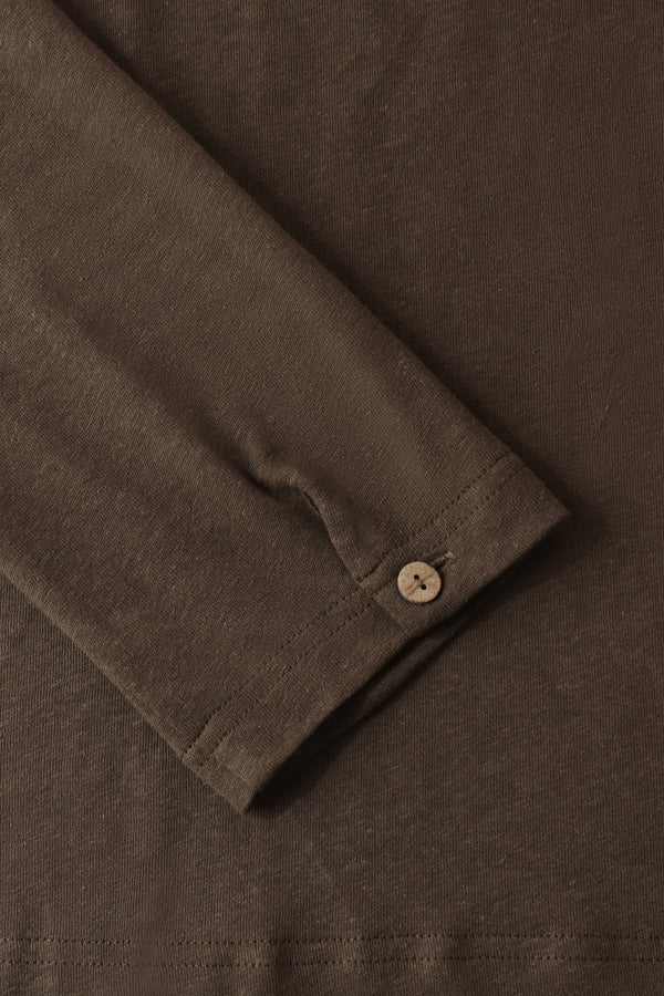 Men’s Cotton Linen Button-Neck Henley - Espresso