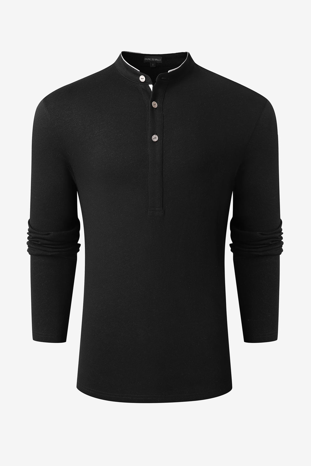 Men’s Cotton Linen Button-Neck Henley - Onyx Black