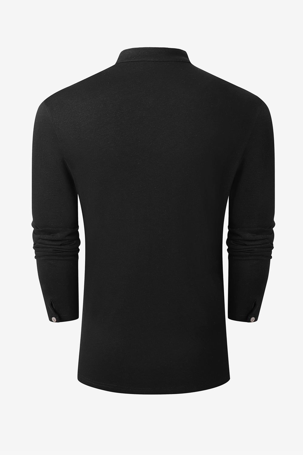 Men’s Cotton Linen Button-Neck Henley - Onyx Black
