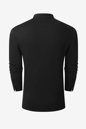Men’s Cotton Linen Button-Neck Henley - Onyx Black