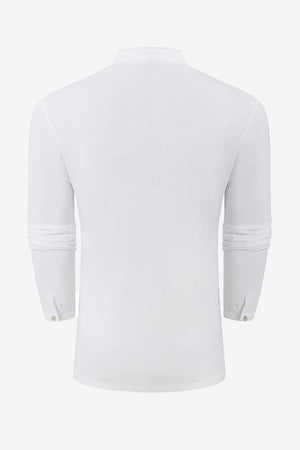 Men’s Cotton Linen Button-Neck Henley - Alpine White