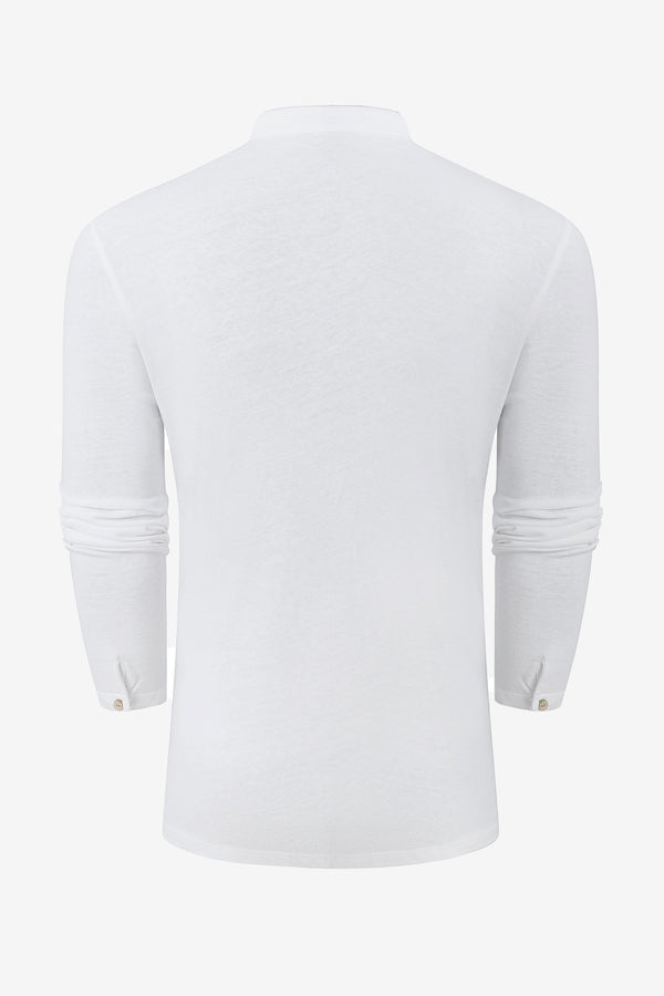 Men’s Cotton Linen Button-Neck Henley - Alpine White