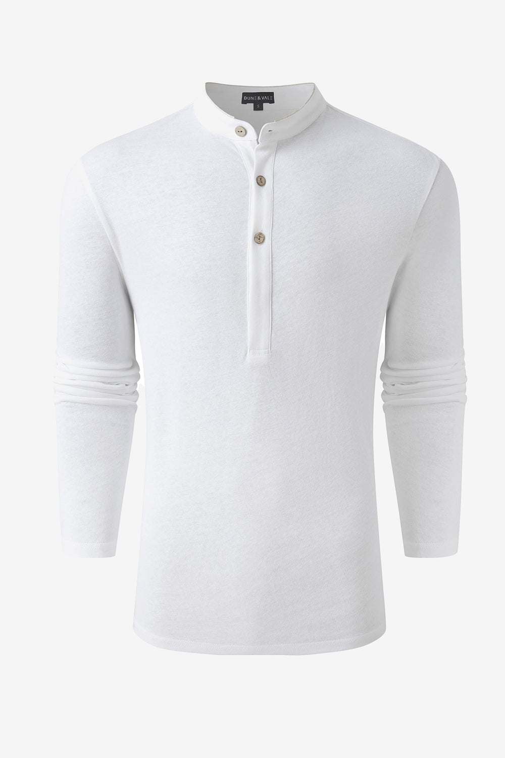 Men’s Cotton Linen Button-Neck Henley - Alpine White