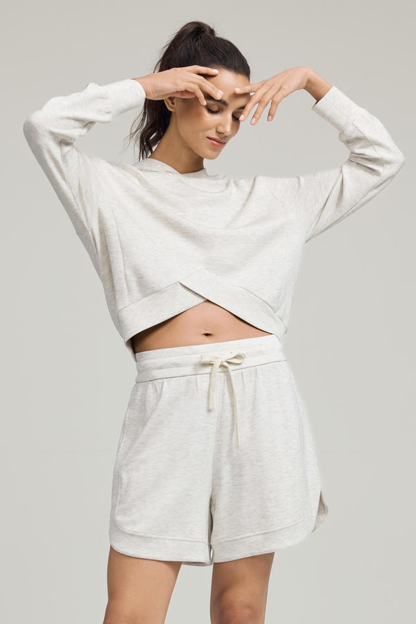 The Crossover Hem Hoodie - Heather Mist