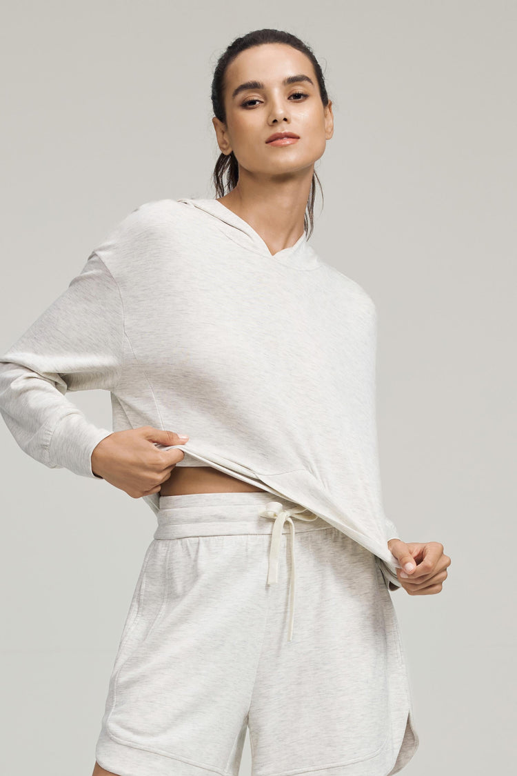 The Crossover Hem Hoodie - Heather Mist