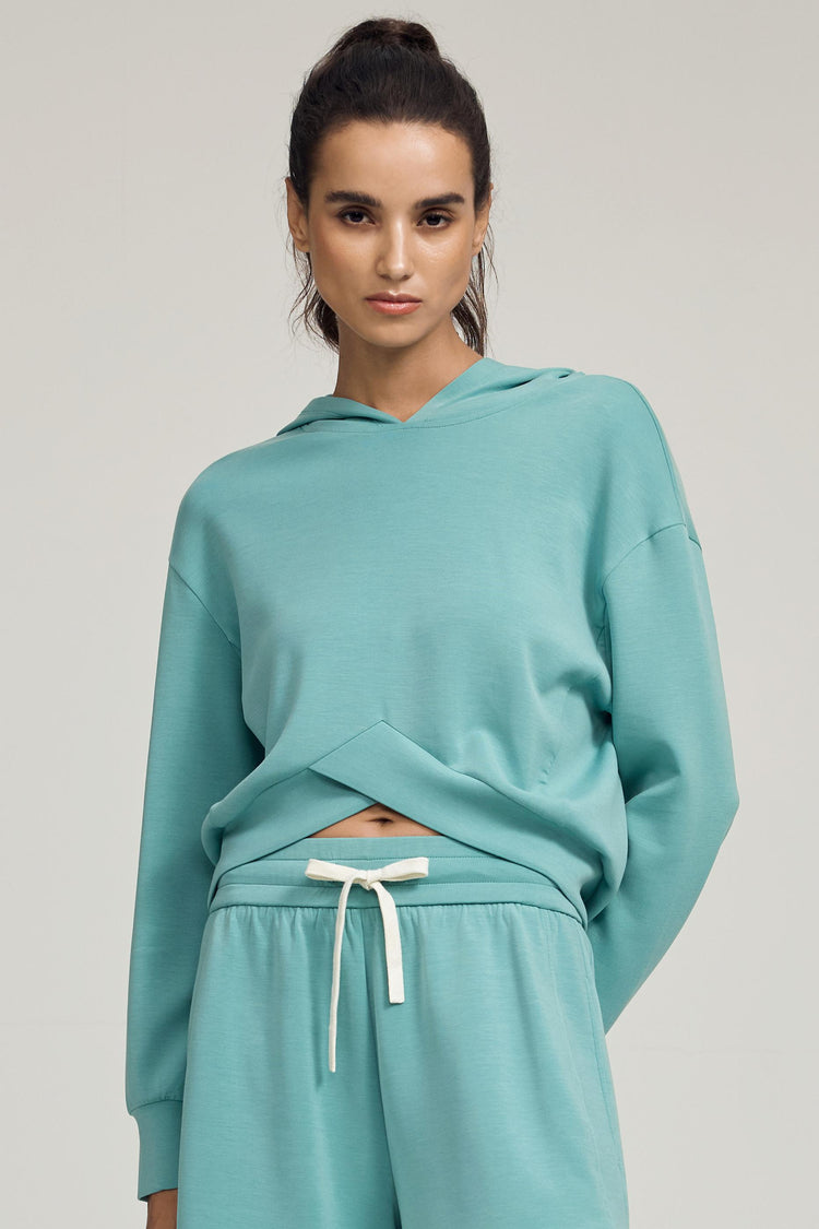 The Crossover Hem Hoodie - Seafoam Blue