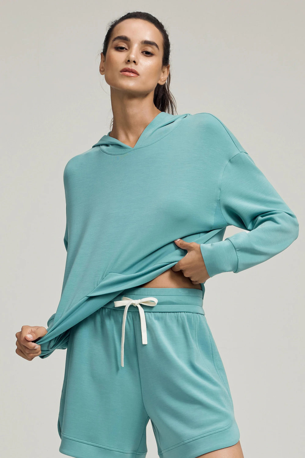 Women's Crossover Hem Hoodie - Seafoam Blue