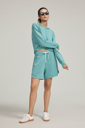 The Crossover Hem Hoodie - Seafoam Blue