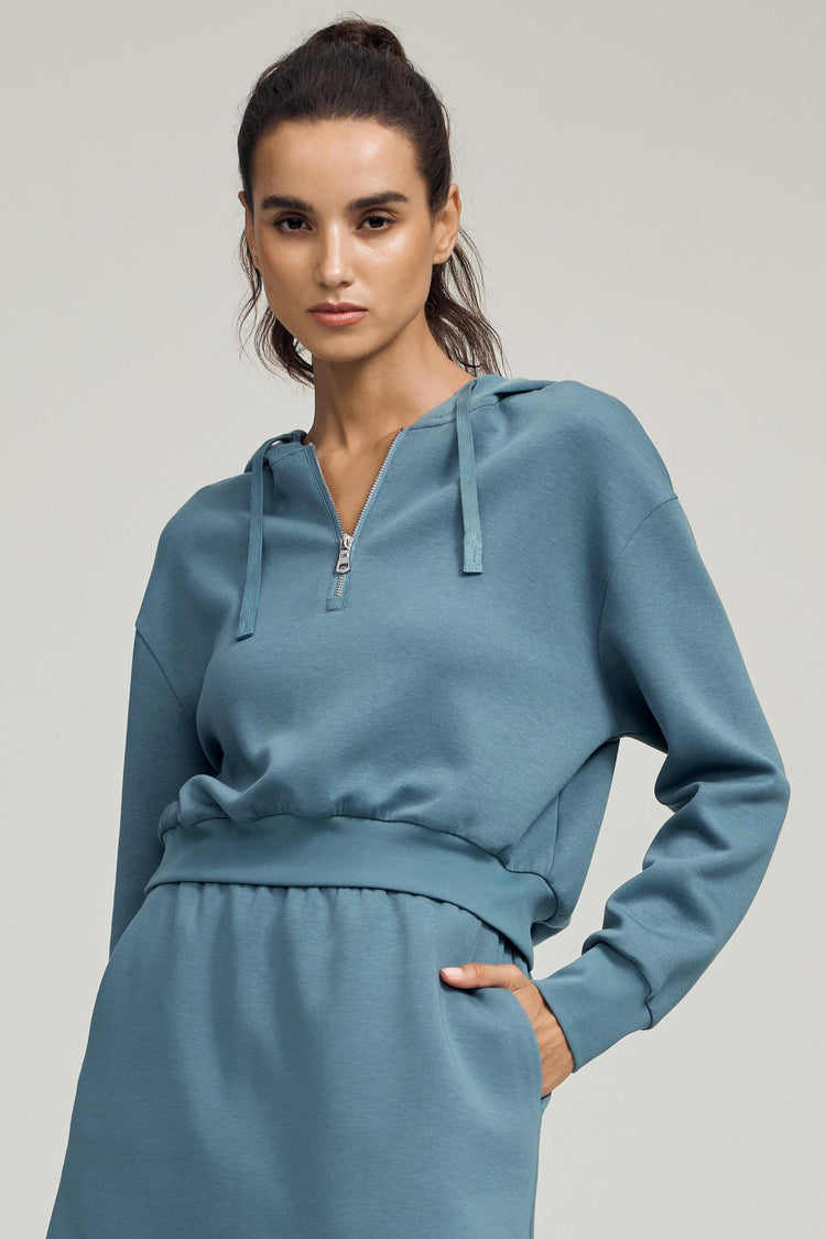 Women's Half-Zip Hoodie - Slate Blue