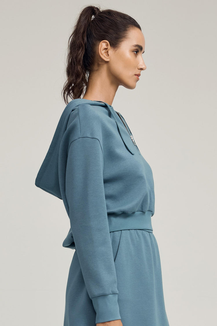 Women's Half-Zip Hoodie - Slate Blue