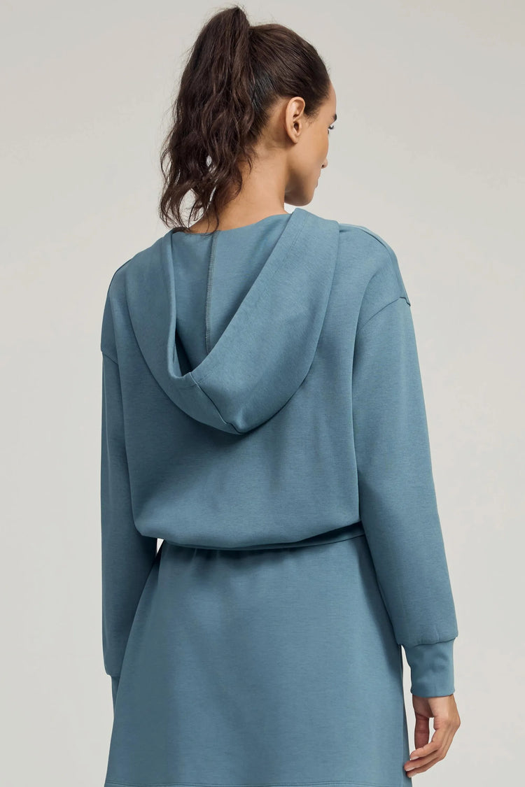 Women's Cropped Half-Zip Hoodie - Slate Blue