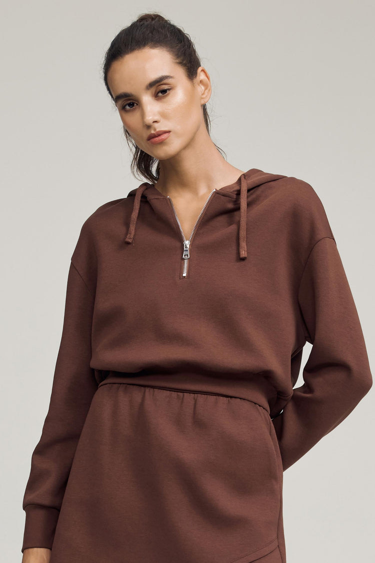 The Half-Zip Fleece Hoodie - Chestnut Brown
