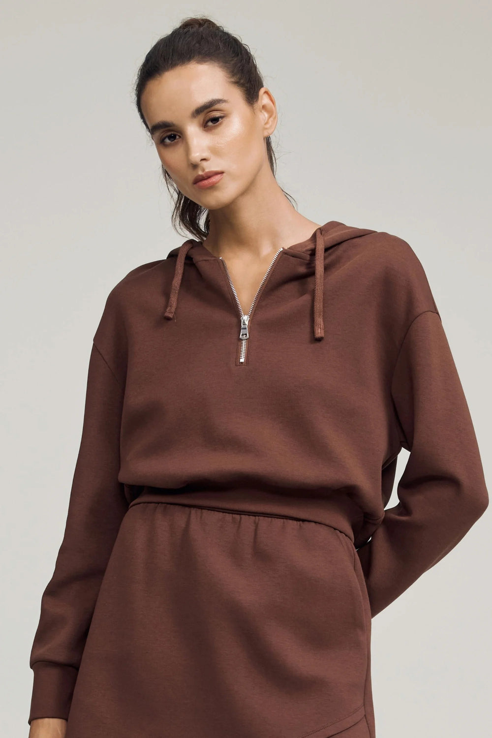 The Half-Zip Fleece Hoodie - Chestnut Brown