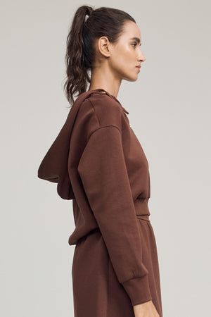 The Half-Zip Fleece Hoodie - Chestnut Brown