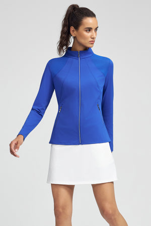 Women’s Peplum Mesh-Panel Zip Jacket - Cobalt Bloom
