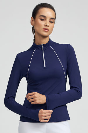 Women’s Piped Quarter-Zip Performance UPF 50+ Top - Midnight Swing