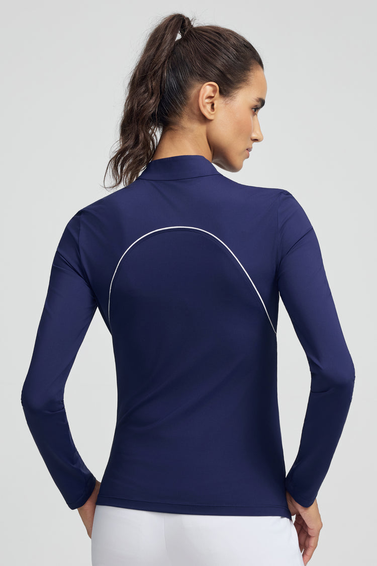 Women’s Piped Quarter-Zip Performance UPF 50+ Top - Midnight Swing