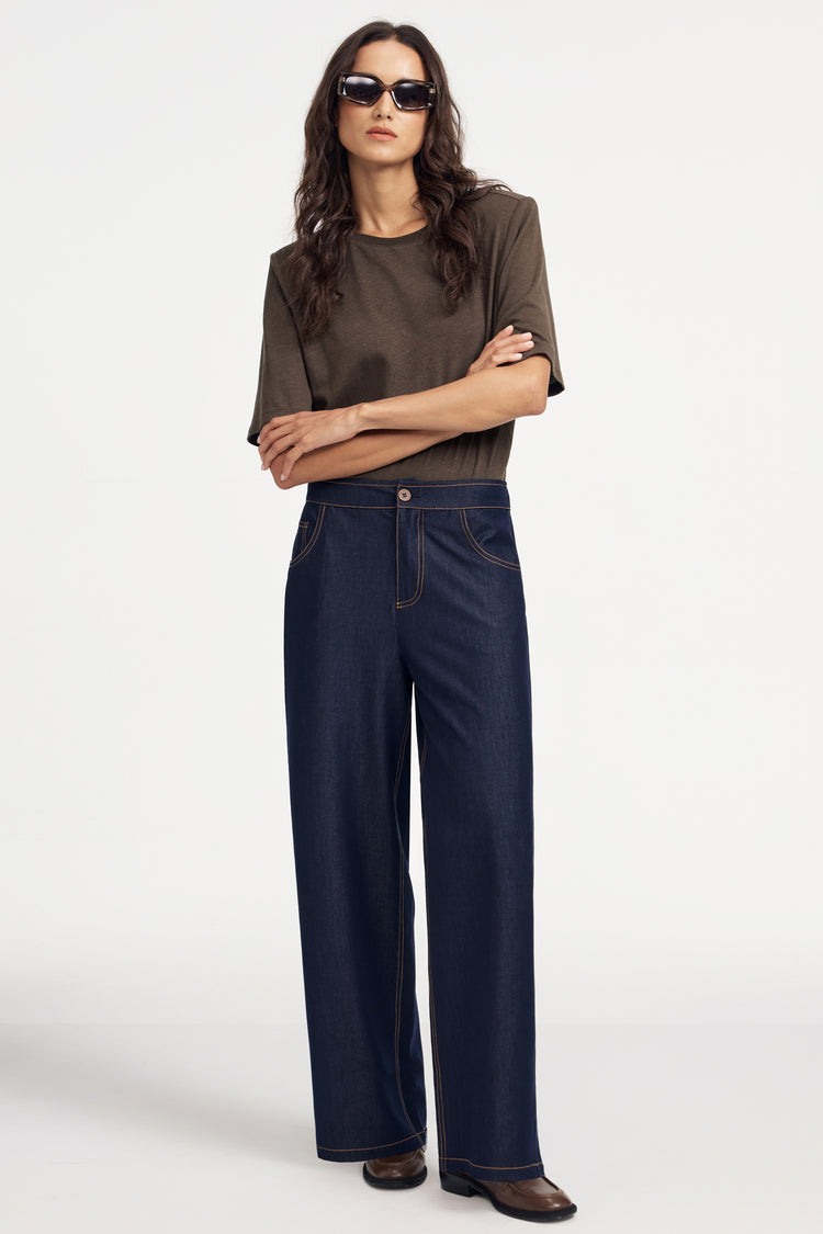Women’s Tailored Wide-Leg Denim Trousers – Ink Rinse