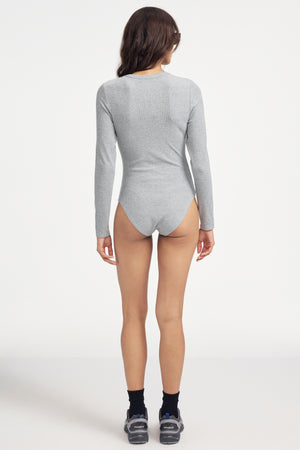 Women’s Essential Long-Sleeve Henley Bodysuit - Light Grey