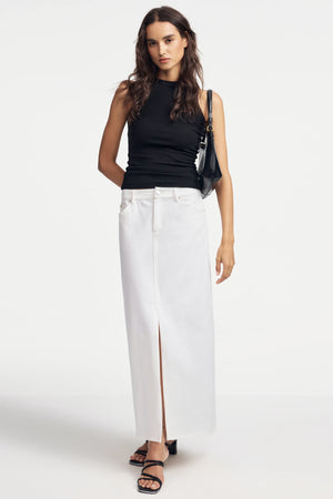 White Stetch Denim Maxi Skirt - Classic White