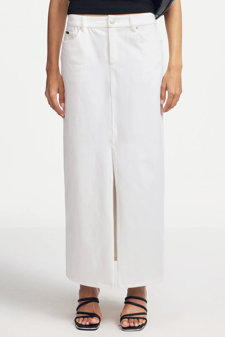 White Stetch Denim Maxi Skirt - Classic White