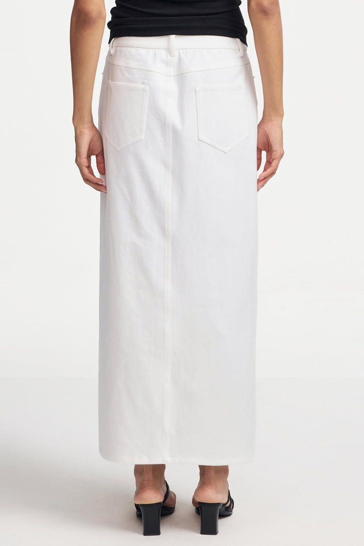 White Stetch Denim Maxi Skirt - Classic White