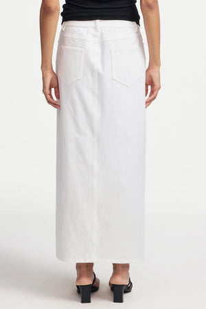 White Stetch Denim Maxi Skirt - Classic White