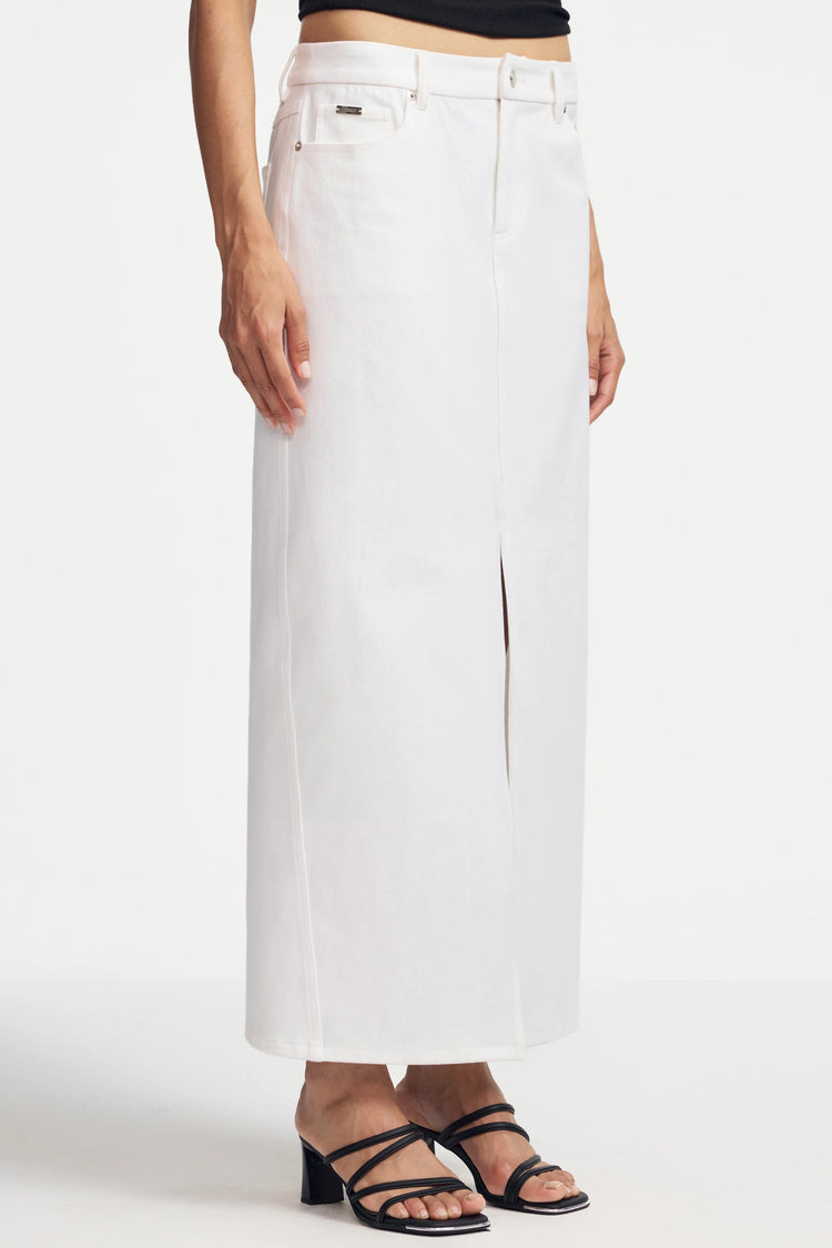 White Stetch Denim Maxi Skirt - Classic White