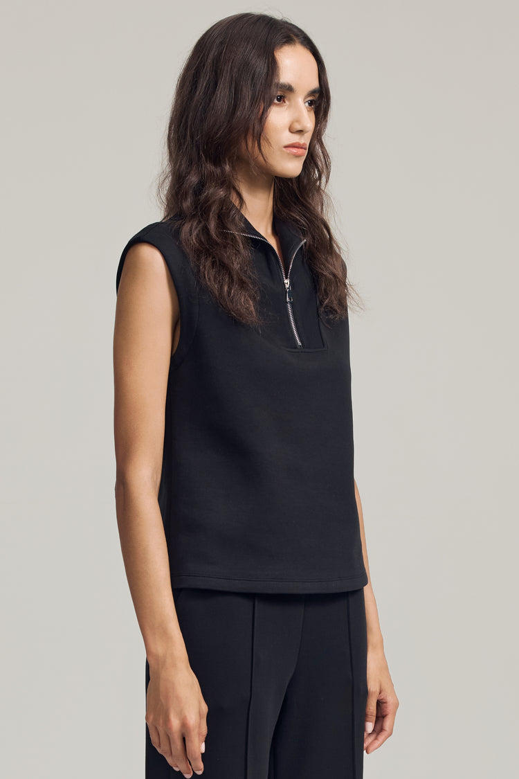 Women’s Modern Zip-Collar Sleeveless Pullover - Jet Black