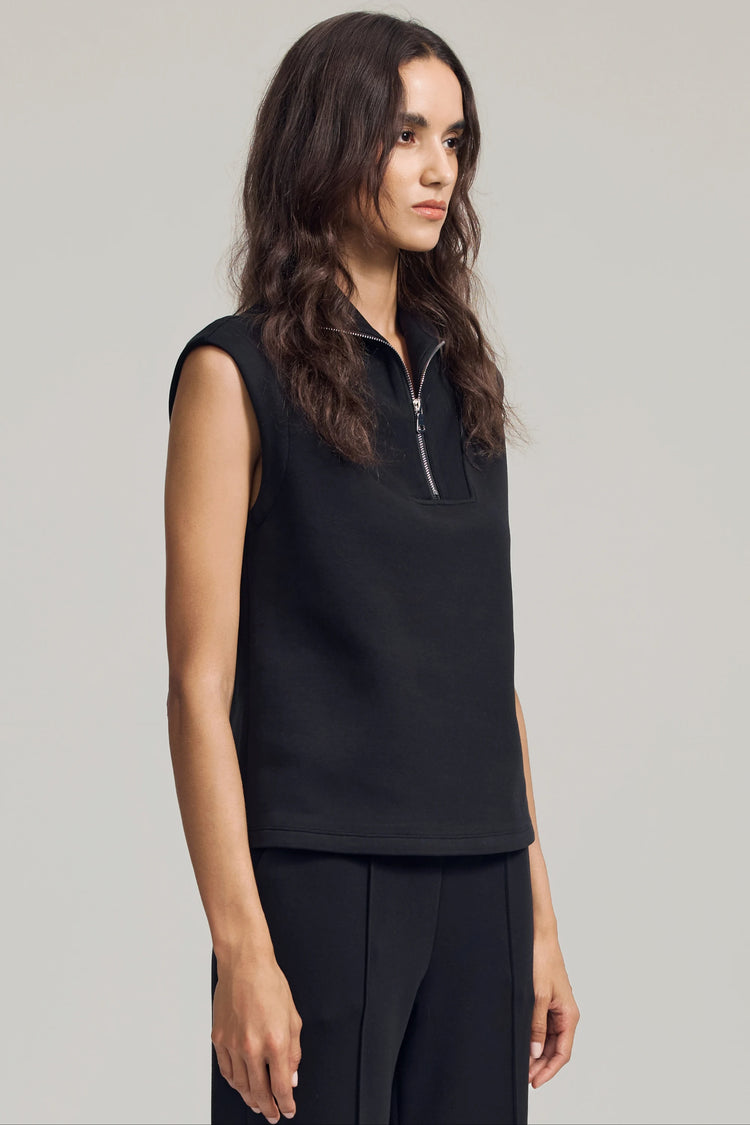Women’s Modern Zip-Collar Sleeveless Pullover - Jet Black