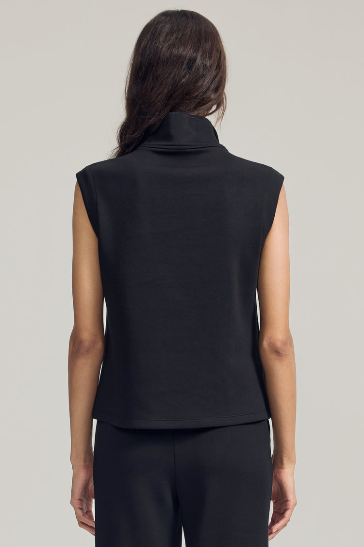 Women’s Modern Zip-Collar Sleeveless Pullover - Jet Black
