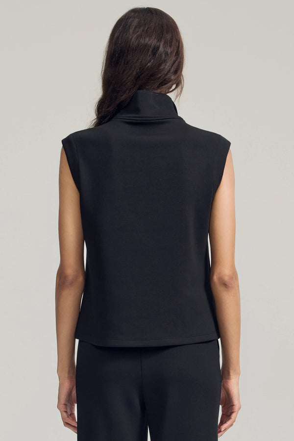 Women’s Modern Zip-Collar Sleeveless Pullover - Jet Black