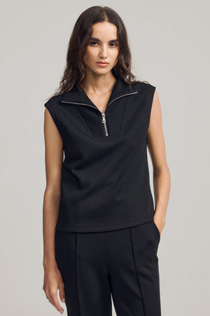 Women’s Modern Zip-Collar Sleeveless Pullover - Jet Black