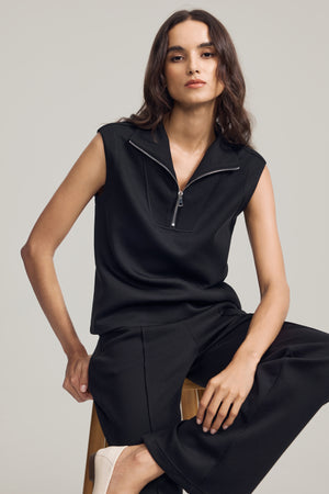 Women’s Modern Zip-Collar Sleeveless Pullover - Jet Black